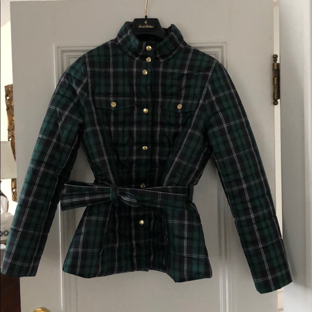 Jcrew Plaid belted puffer jacket